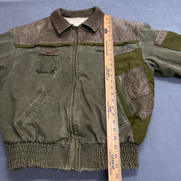 Vtg 80s 90s Dual Control Canvas Leather Bomber Flight Jacket Mens M Quilted Line - Picture 14 of 16